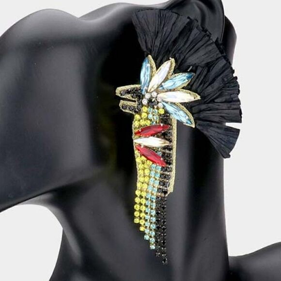 Parrot Bird Raffia Multi Stone Earrings - Picture 2 of 10